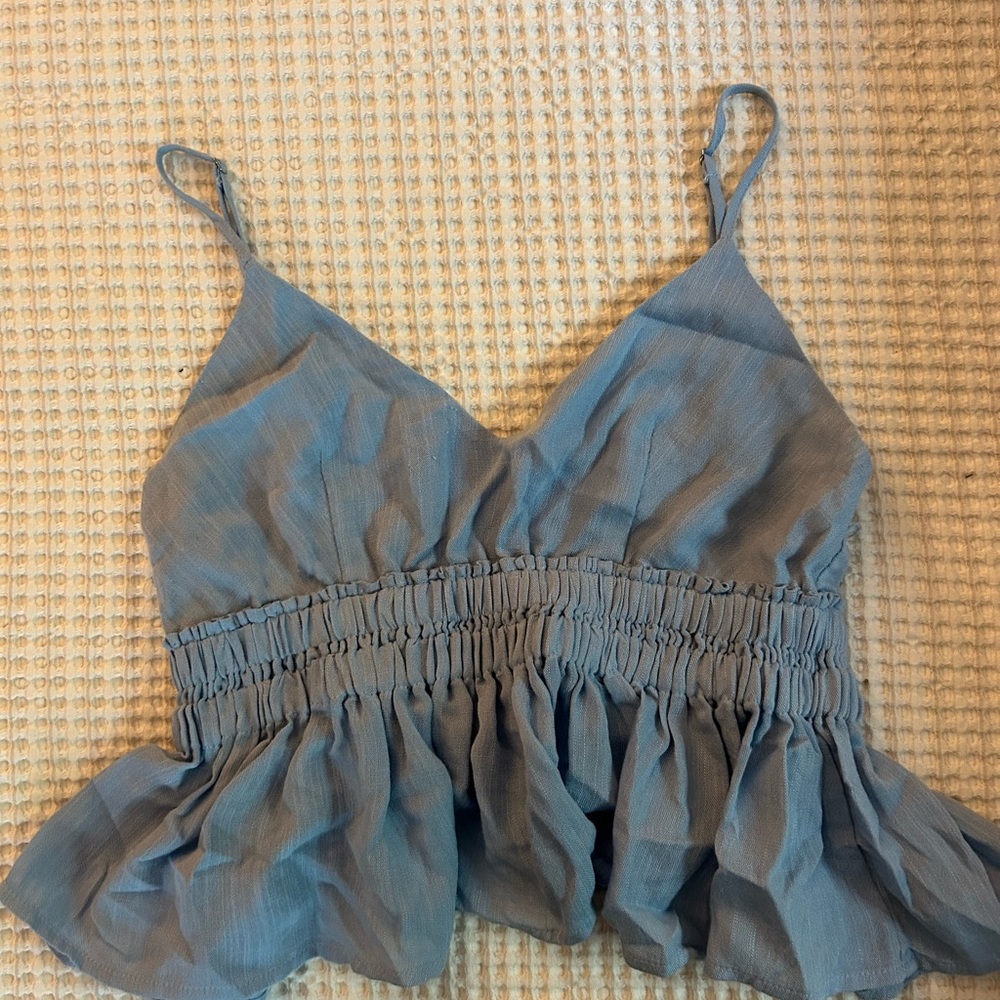Cotton Candy LA Blue Sleeveless Ruffled Peplum Top